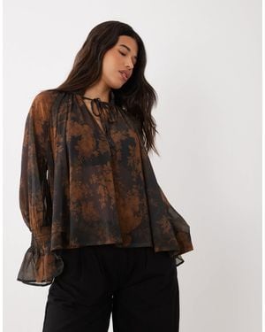 ASOS Tie Neck Floaty Sheer Blouse - Brown