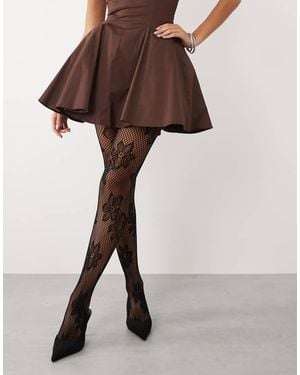 Kaiia Mallas Negras Transparente Con Diseño Floral De Encaje Exclusivas De - Marrón