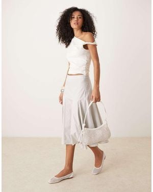 Mango Falda Midi Con Pliegues De Mezcla De Algodón De - Neutro