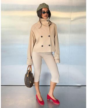 Tiger Mist X Jessica Bader Funnel Neck Cropped Trench Coat Co-ord - Natural