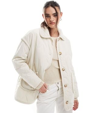 Threadbare Quilted Jacket With Cord Detail - White