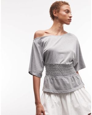 Collusion Off Shoulder Shirred Top - Gray