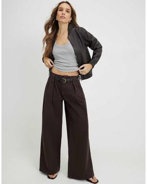 River Island Belted Pleated Wide Leg Jeans - Brown