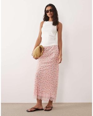 New Look Floral Spun Bias Midi Skirt - Pink