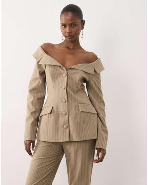 ASOS Off The Shoulder Button Up Blazer - Natural