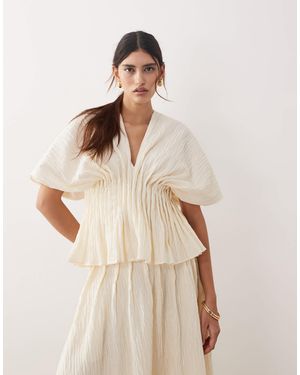 ARRANGE Crinkle Texture Cinched Waist Top Co Ord - Natural