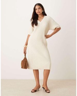 Glamorous V Neck Midi Dress - Natural