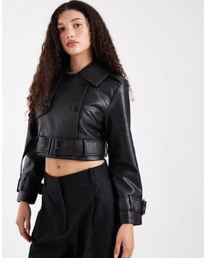 Wednesday's Girl Wednesdays Girl Cropped Faux Leather Jacket - Black