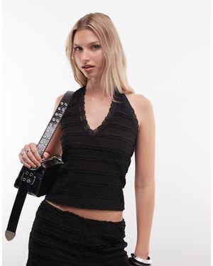 Noisy May Textured Halterneck Top Co-ord With Lace Detail - Black
