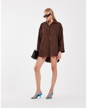 ASOS Floral Cornelli Embroidered Mini Shirt Dress - Brown