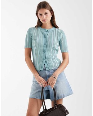 & Other Stories Knitted Ribbed Short Sleeve Cardigan - Blue