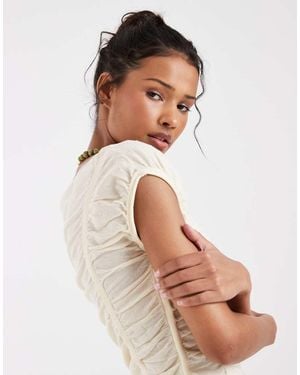 & Other Stories Ruched Top With Cap Sleeves - Brown