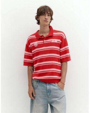 Pull&Bear Stwd Striped Knit Polo Shirt - Red