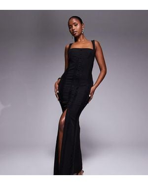 Murci Exclusive Square Neck Sheer Lace Panel Maxi Dress - Blue