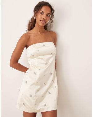 Abercrombie & Fitch Strapless Embellished Satin Dress - Natural
