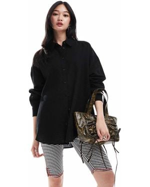 Monki Linen Blend Oversize Shirt - Black
