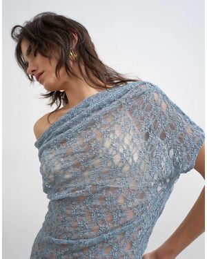 TOPSHOP Lace Fallen Shoulder Top - Blue