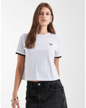 Fred Perry Camiseta Pálido De Manga Corta Con Ribetes Llamativos De - Blanco