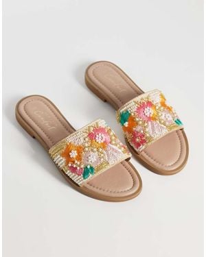New Look Sandalias Multicolores Planas Con Bordado Floral De