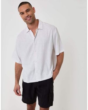 Threadbare Boxy Fit Linen Blend Short Sleeve Shirt - White