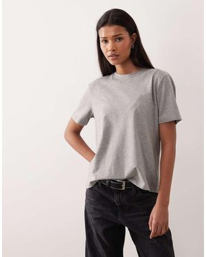 Vila Camiseta Melange De Corte Boyfriend Extragrande De - Gris