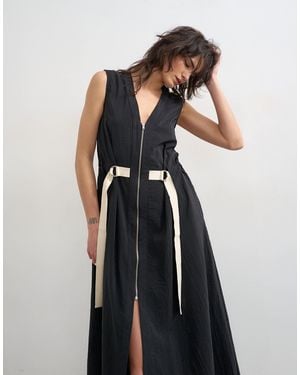 TOPSHOP Crinkle V Neck Zip Front Utility Maxi Dress - Blue