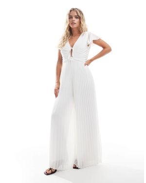 TFNC London Pleated Wide Leg Jumpsuit With Keyhole Detail - White