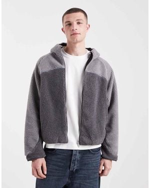 Cotton On Hooded Teddy Panelled Jacket - Grey