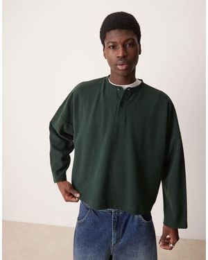 ASOS Super Oversized Cropped Heavyweight Rib Henley Sweater - Green