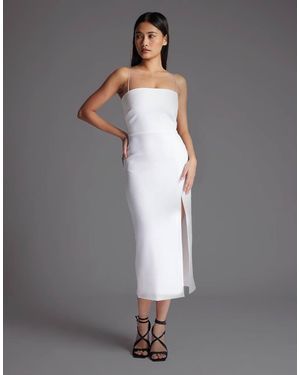 Vesper Cami Strap Midaxi Dress With Thigh Split - Grey