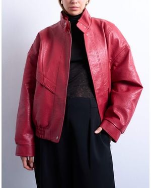 TOPSHOP Double Fronted Seam Detail Bomber - Red