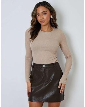 Threadbare Faux Leather Mini Skirt - Brown