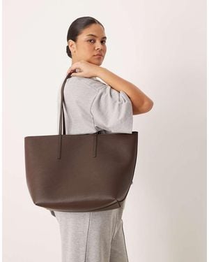 Mango Classic Faux Leather Tote Bag - Brown