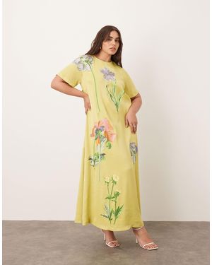 ARRANGE Curve Satin Floral Embroidered T-shirt Maxi Dress - Metallic