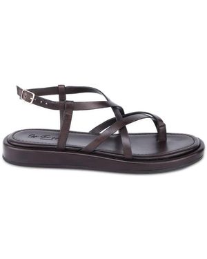 OFF THE HOOK Zen Leather Strappy Toe Loop Sandals With Ankle Strap - Brown