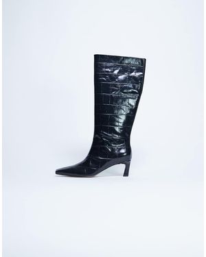 TOPSHOP Botas Por La Rodilla Negras Efecto Cocodrilo Con Puntera Fina Tanya De -Negro - Azul