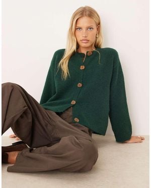 ASOS Wool Blend Knitted Cardigan With Button Interest - Green