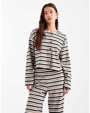 Miss Selfridge Stripe Brushed Rib Cardigan Co-ord - White