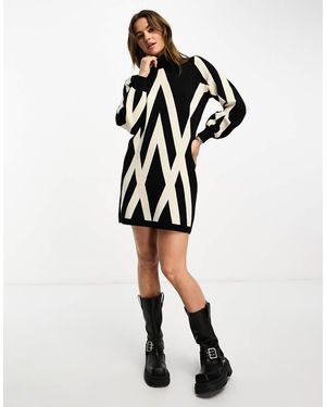 Object Knitted Jumper Dress With High Neck - Black