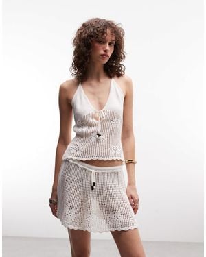 Monki Beaded Tie Crochet Style Top Co-ord - White