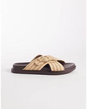 London Rebel Raya Flat Sandals With Buckle Detail - White