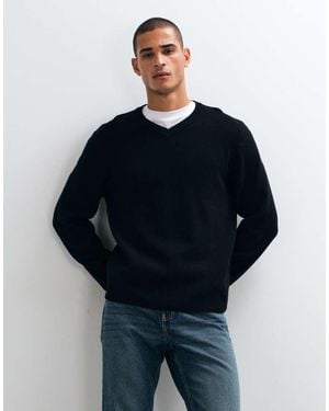 ASOS Relaxed Knitted High V-neck Jumper - Blue