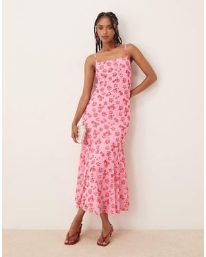 Vila Mesh Square Neck Cami Maxi Dress - Pink