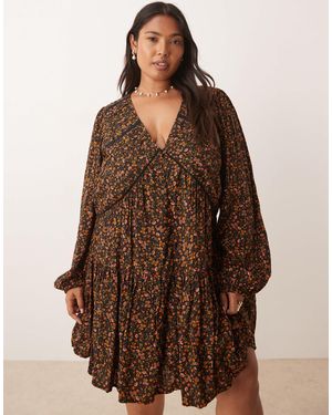 Nobody's Child Marley Boho V-neck Mini Dress - Brown