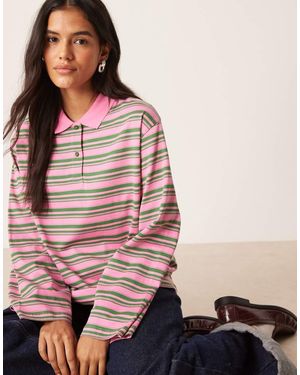 Aware Gestreepte Polotop Met Lange Mouwen - Roze