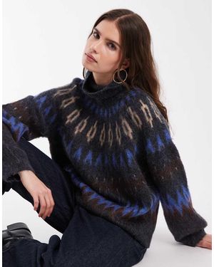 Object Jersey De Punto De Cuello Vuelto Con Grecas Alpinas En Azul