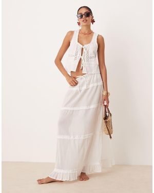 ASOS Crinkle Ruffle Maxi Beach Skirt - Natural