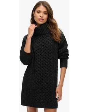 Superdry Roll Neck Cable Jumper Dress - Black