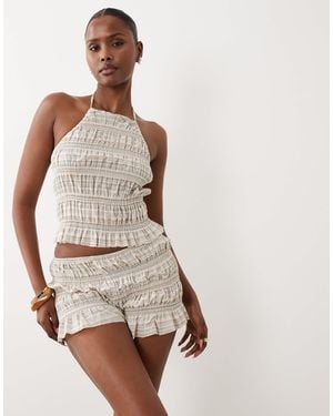 The Frolic Exclusive Cotton Rich Shirred High Neck Halterneck Sleeveless Top - Gray
