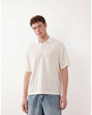 Jack & Jones Split Neck Polo Crochet Knit - White